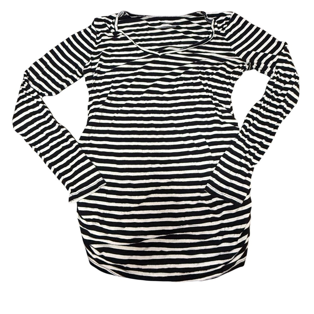 Motherhood Maternity Mini Dress Striped Black‎ White Long Sleeve